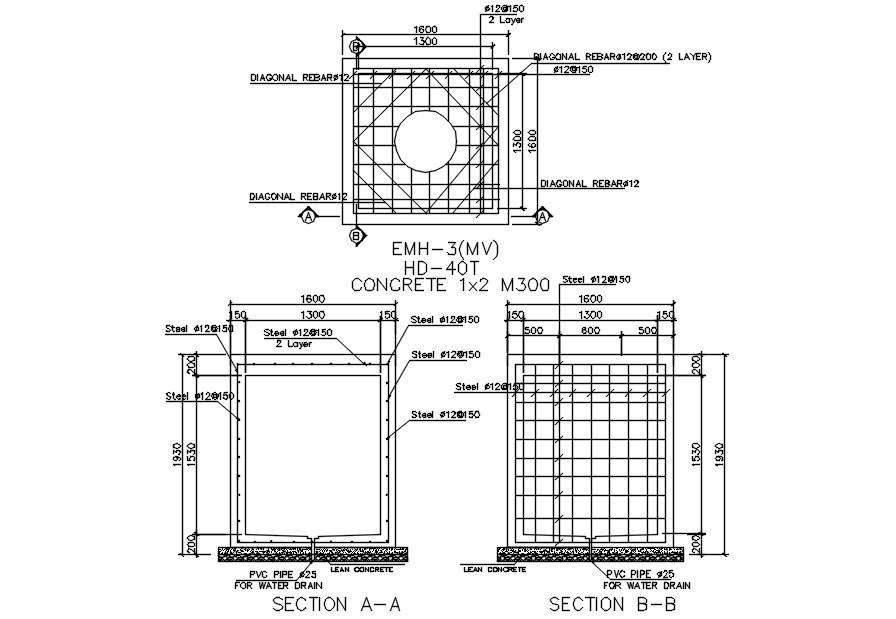 Reinforcement Details Of Electric Manhole In Autocad D Drawing Dwg