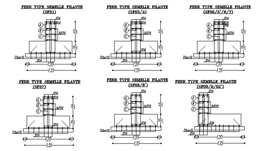 Reinforcement details of foundation in AutoCAD 2D design, CAD file, dwg ...