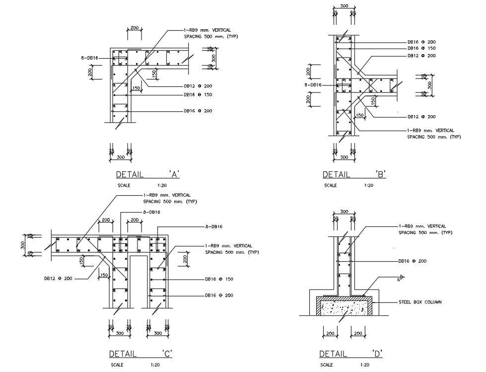 Reinforcement section details of Vertical spacing are provided in this ...