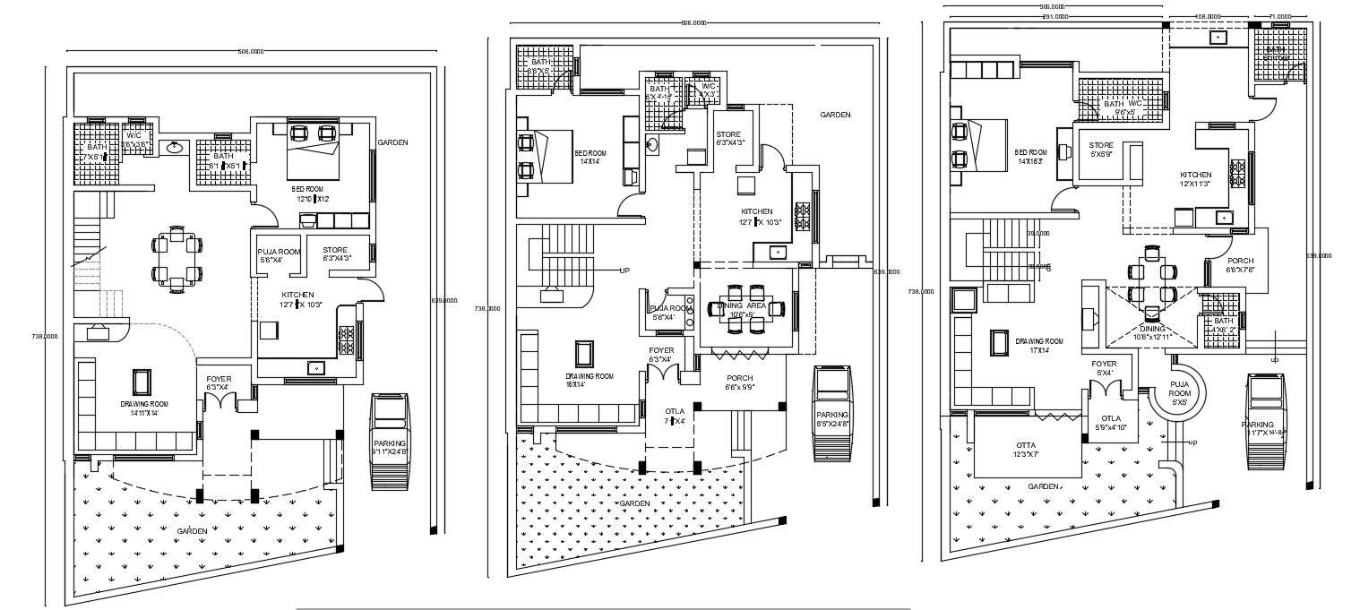 Residence Bungalow Furniture Layout Architecture Plan - Cadbull