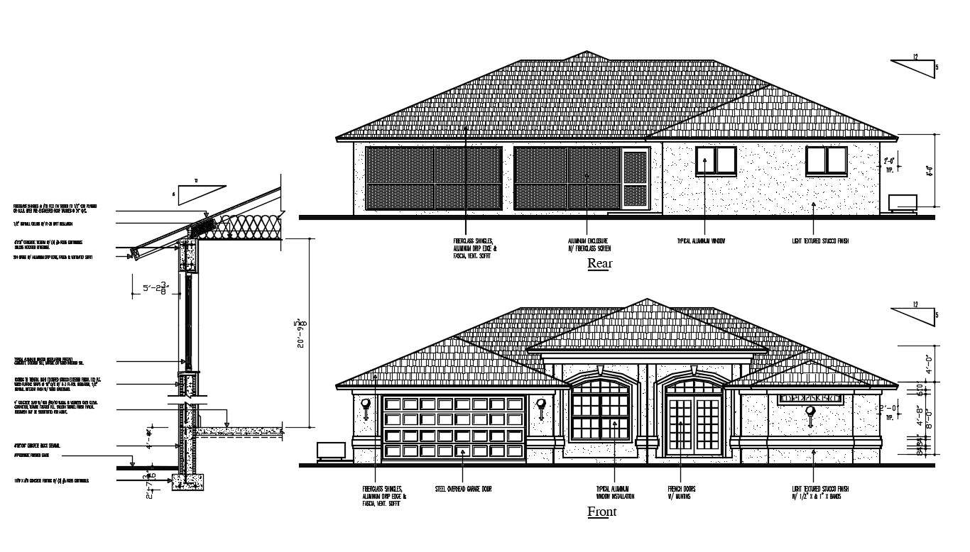 Residence House Elevation Design DWG File - Cadbull