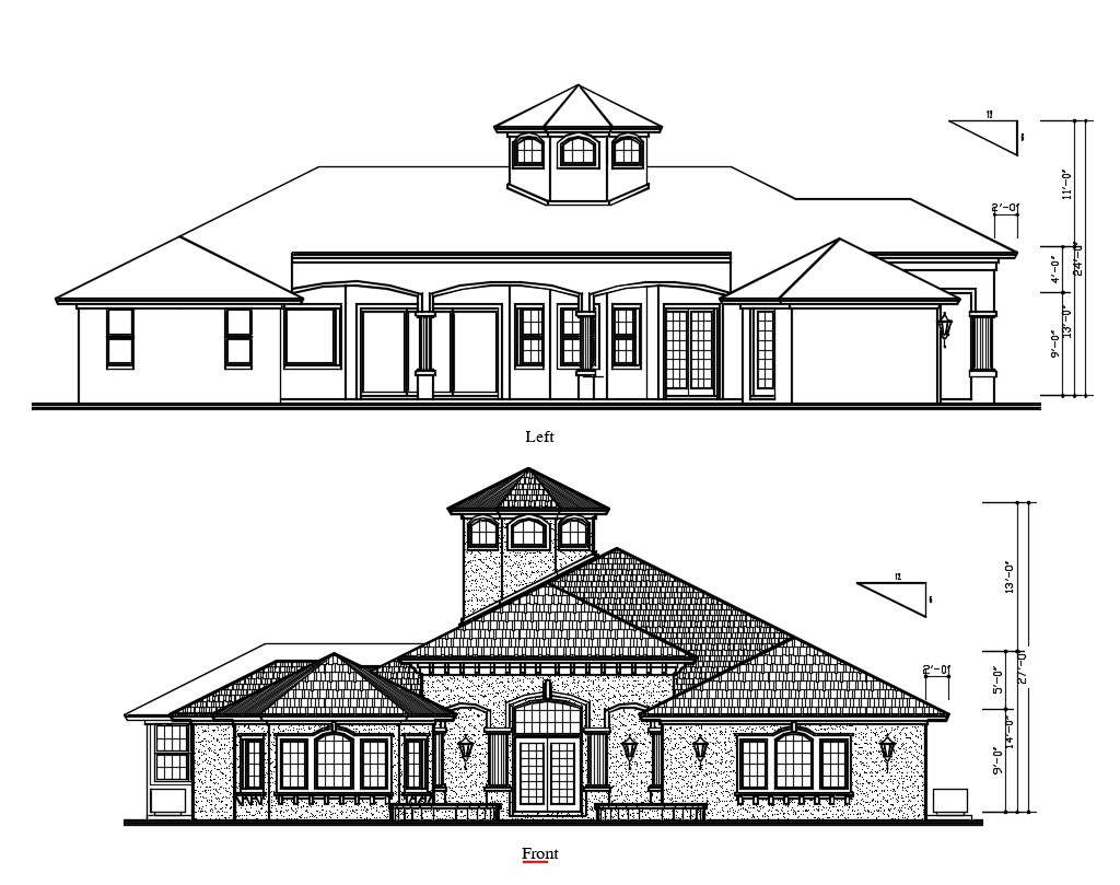 Residence House Elevation Design DWG File - Cadbull