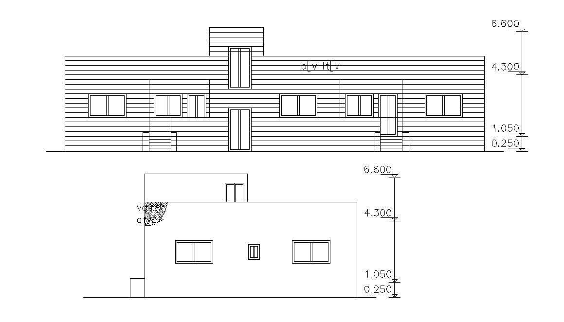 Residence House Elevation Design With Dimension CAD Drawing - Cadbull