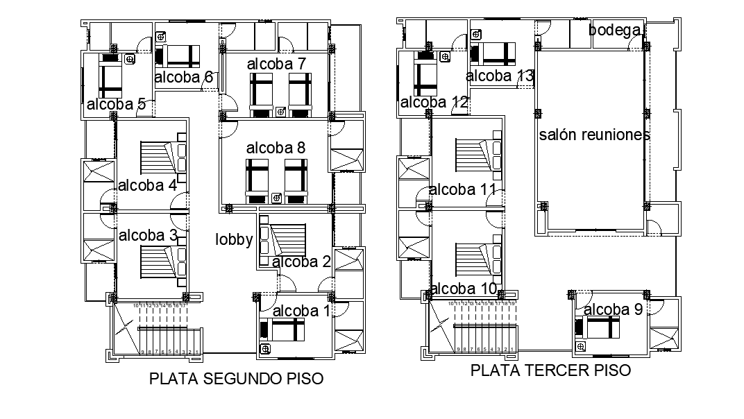 Residence Hotel Bedrooms Floor Plan AutoCAD Drawing DWG File - Cadbull