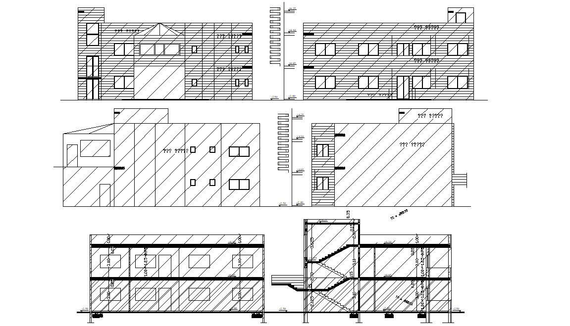 Residential Building Elevations And Section Design Autocad File Cadbull