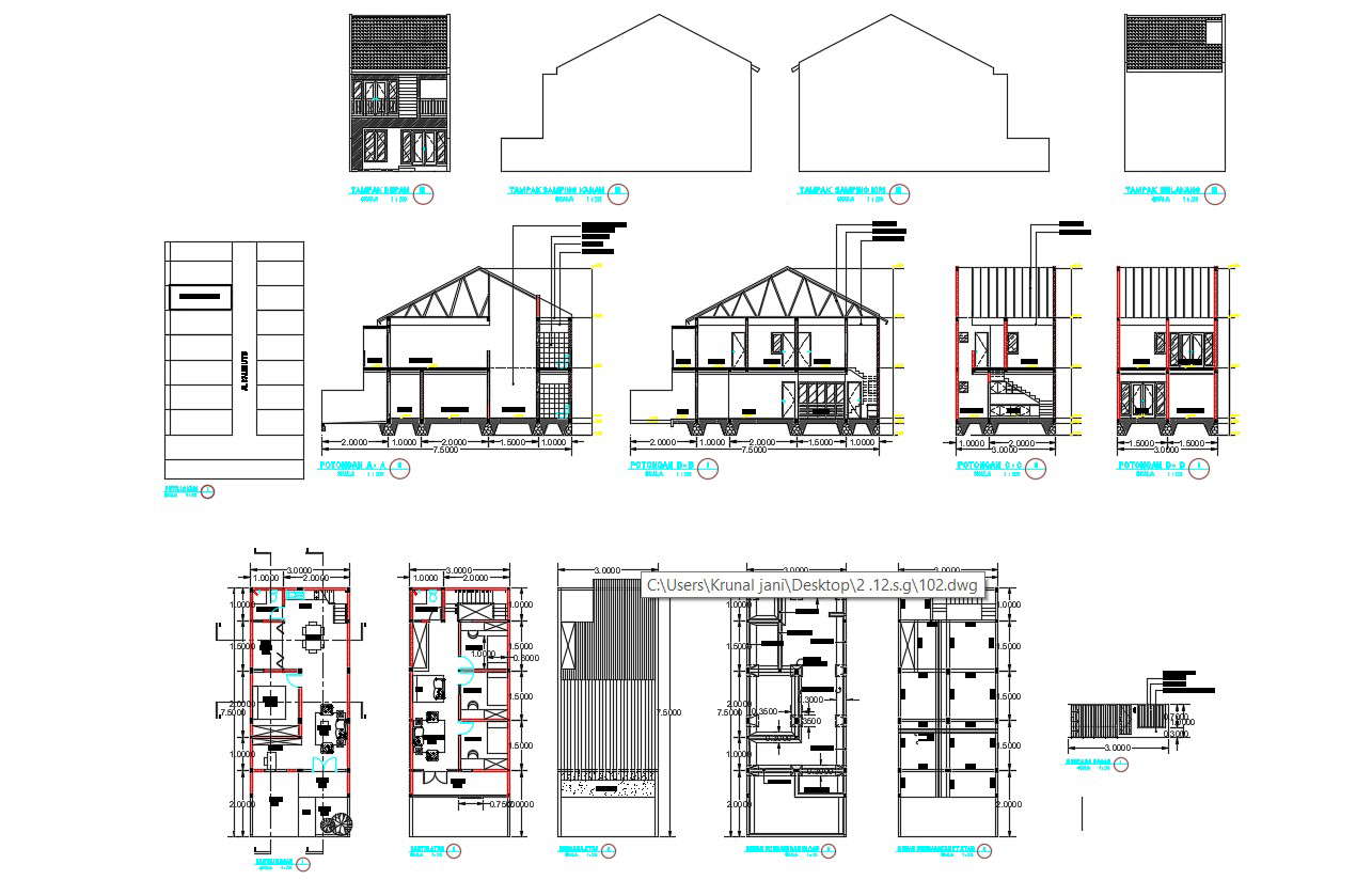 Residential Building Plans Elevation section With