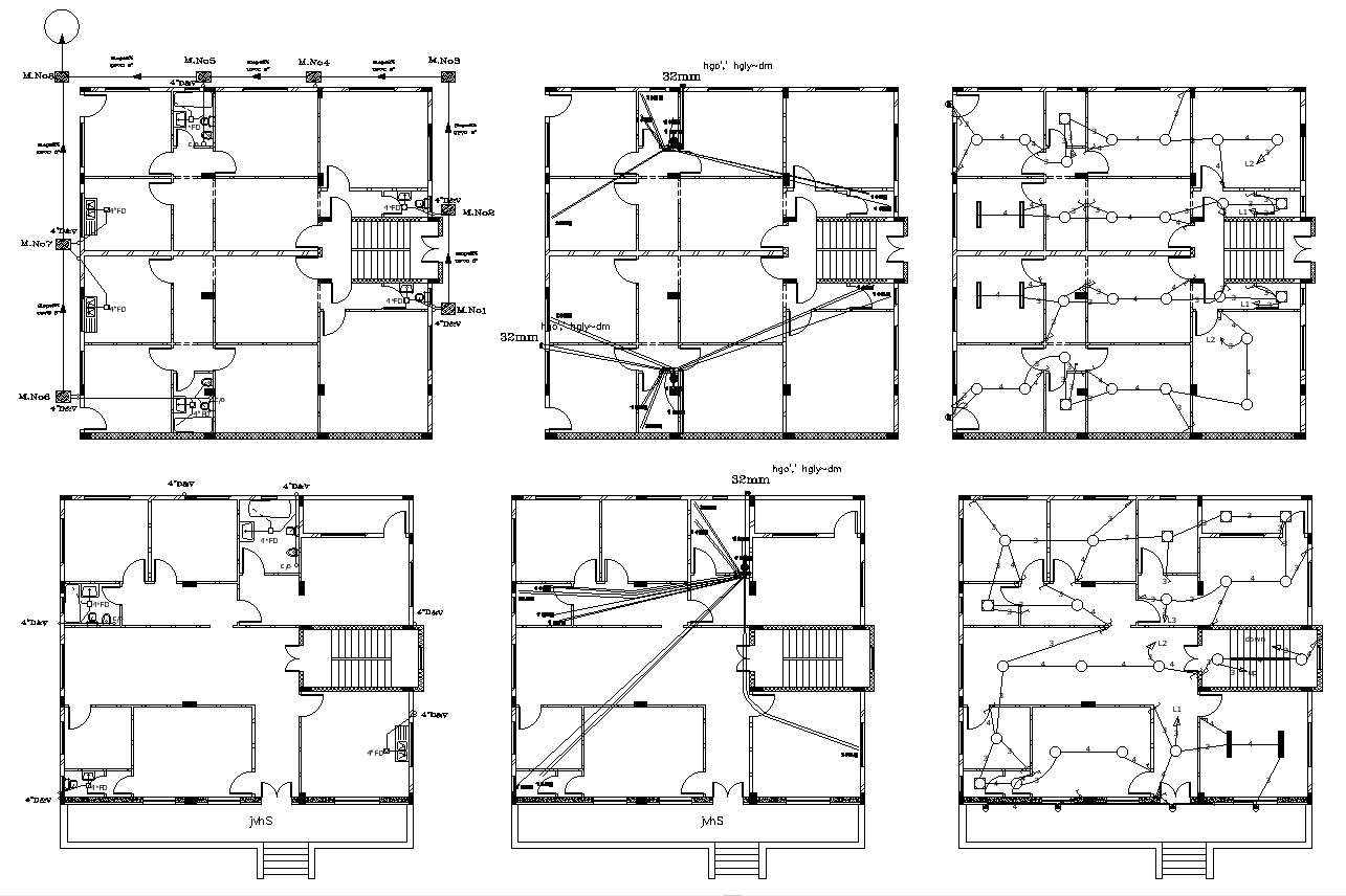 Residential Building Plumbing And Electrical Design AutoCAD Plan - Cadbull