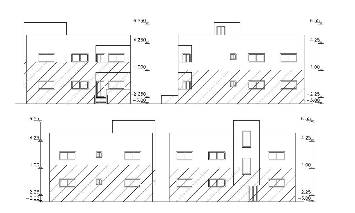 Residential Bungalow Four Side Elevation AutoCAD File - Cadbull