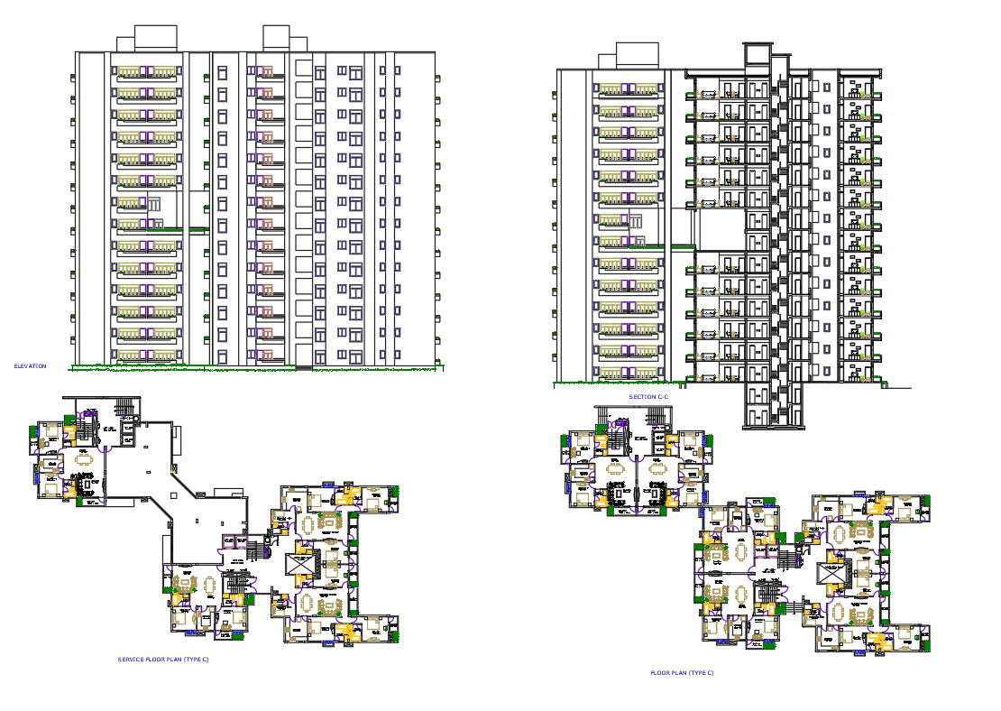 Residential Floor Plan Elevation Section Drawing DWG File - Cadbull