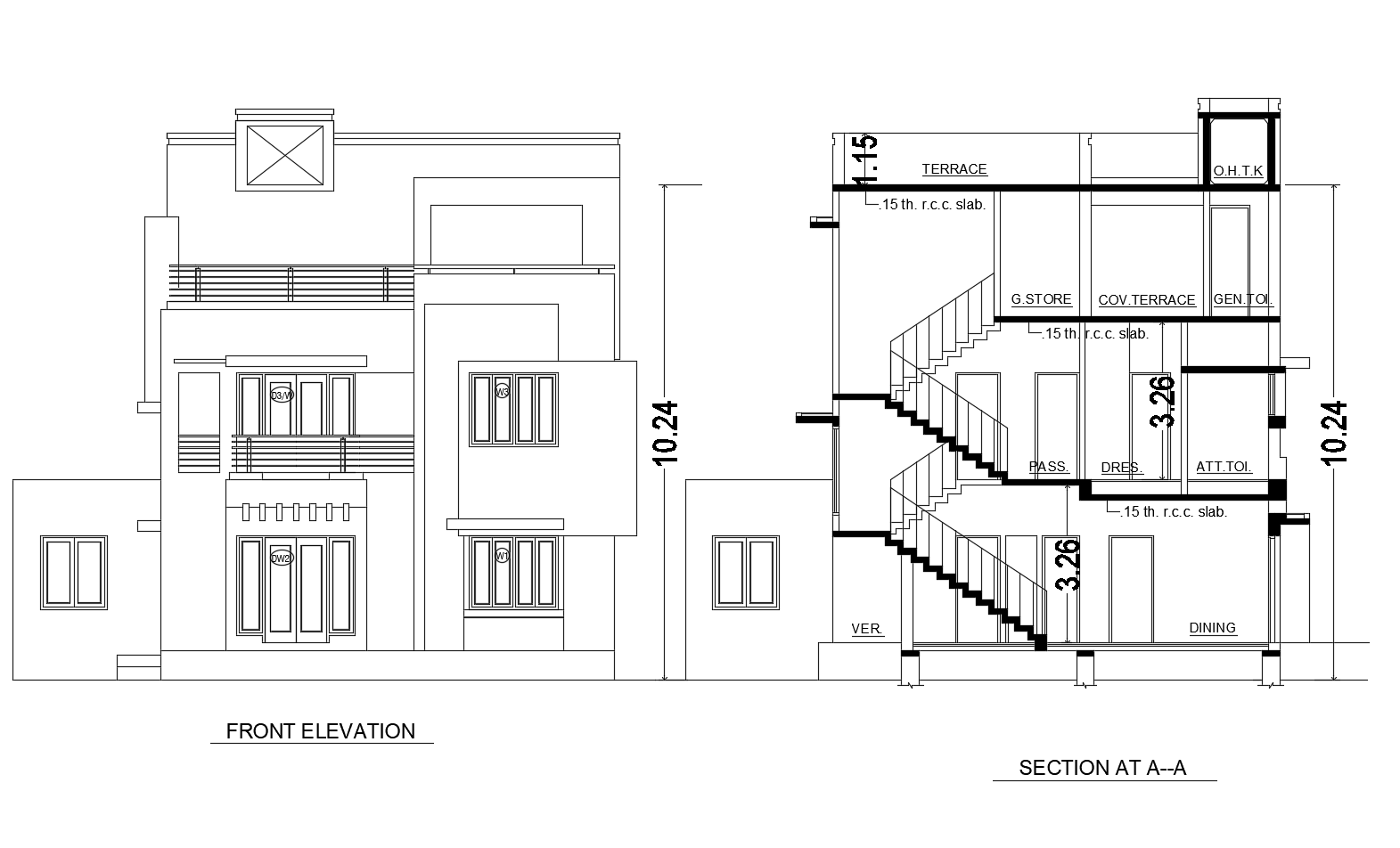 Residential Bungalow Elevation In Dwg File Cadbull