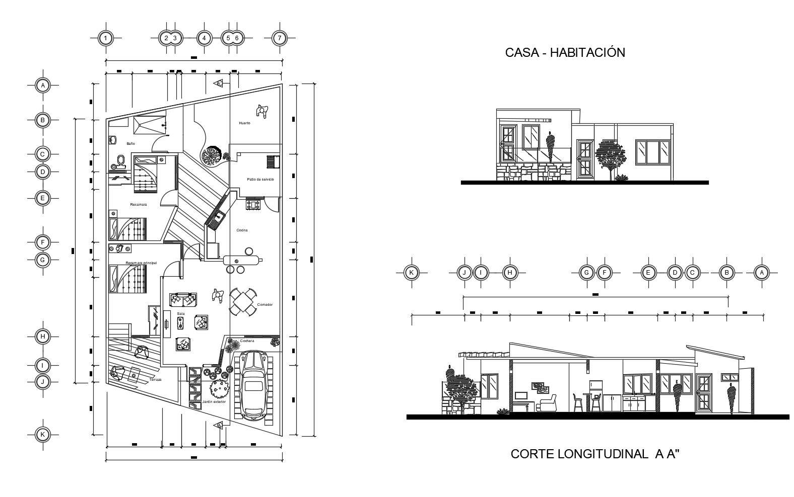 Residential House 20mtr X 10mtr With Elevation In Dwg File