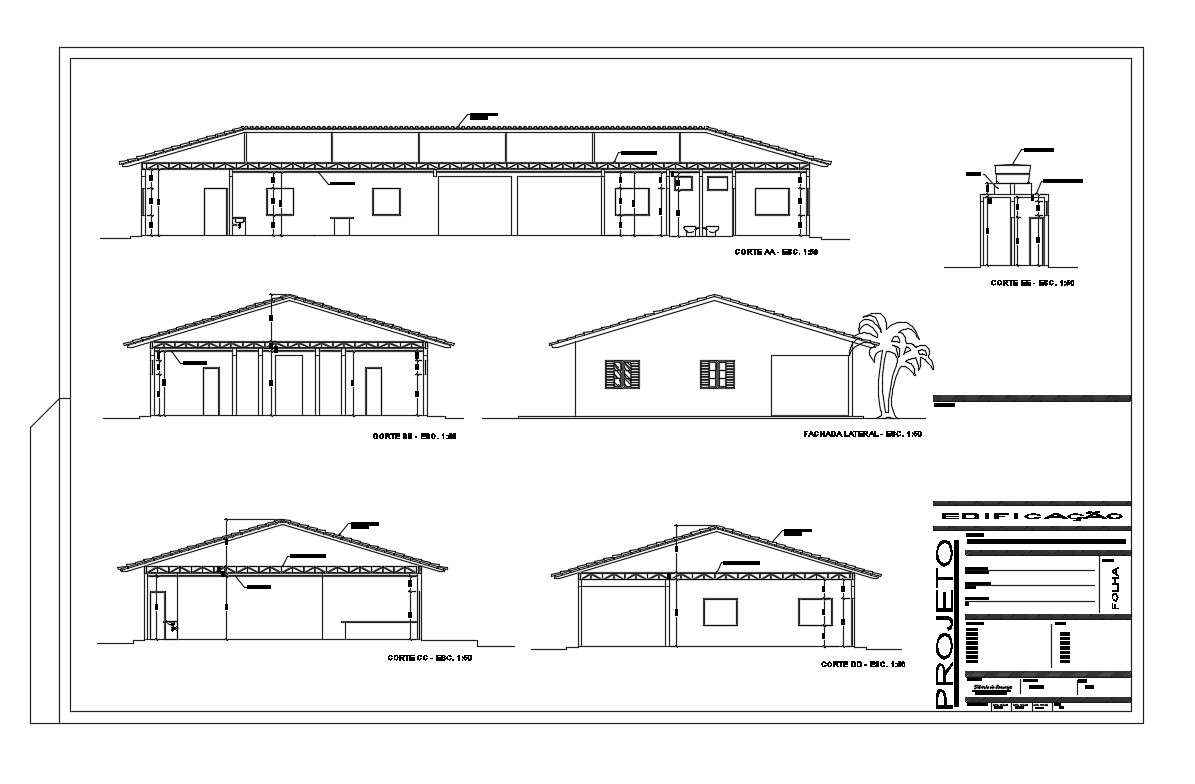 Residential house all sided sectional details dwg file - Cadbull