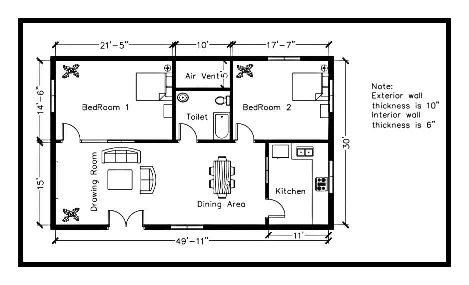 Residential house plan 1500 square feet - Cadbull