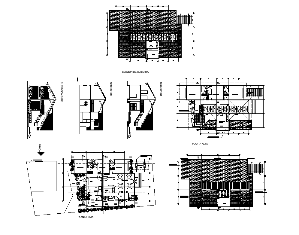 Residential housing structure elevation, plan and section layout file ...