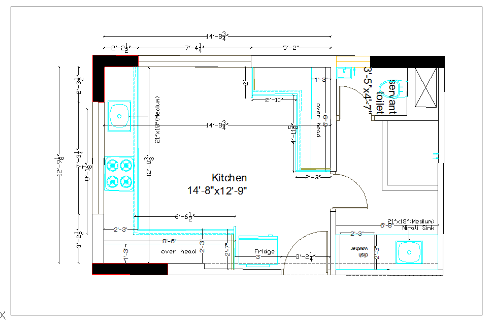 Residential kitchen plan layout detail dwg file - Cadbull