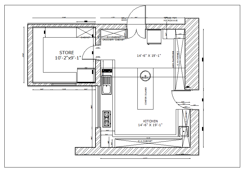 Residential kitchen plan view detail dwg file - Cadbull