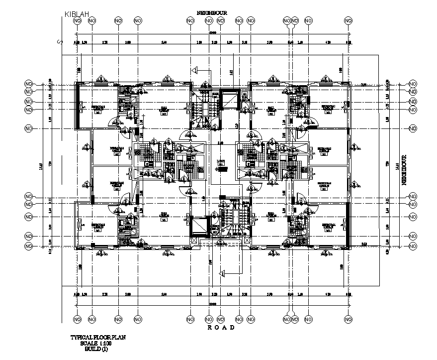 Residential building typical floor plan is given in this cad file ...