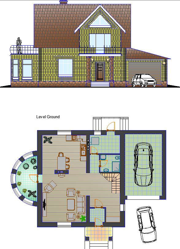 Residential bungalow and elevation - Cadbull