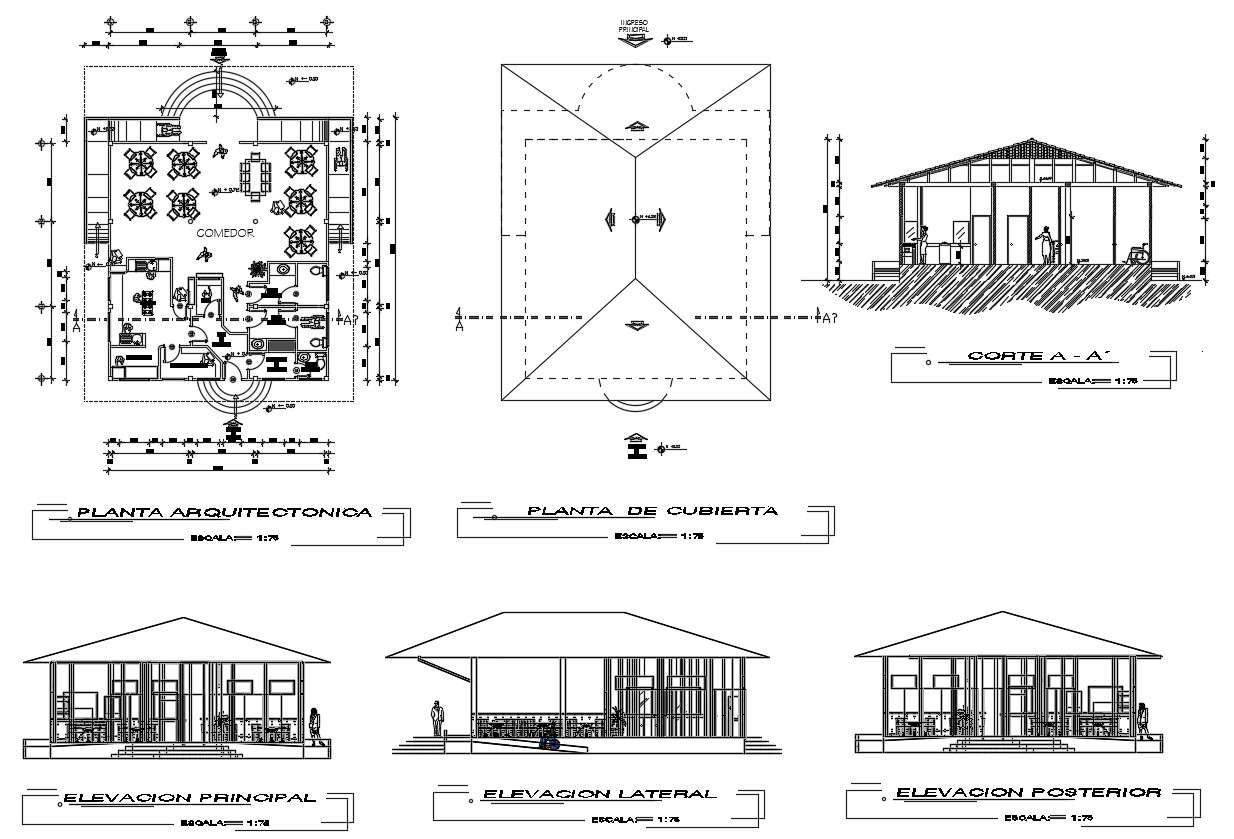 Autocad Drawing Of Restaurant Cadbull In 2020 Autocad Drawing ...