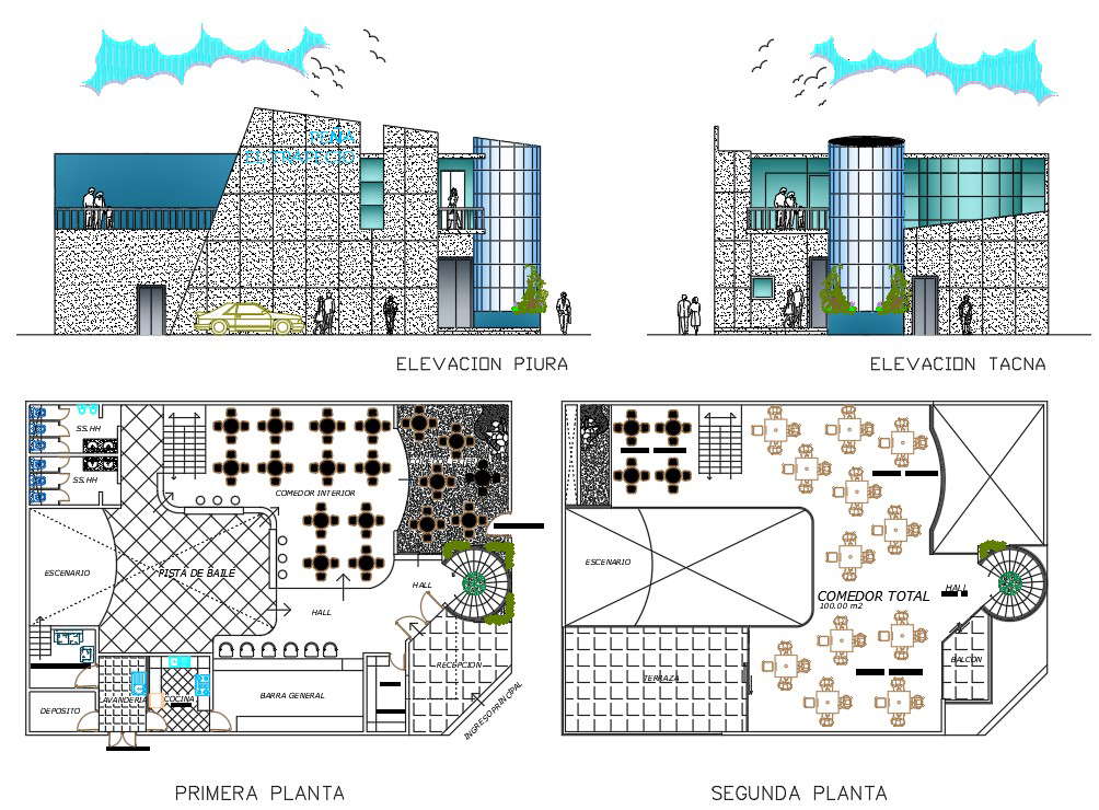 Restaurant Elevation With Layout Plan In Autocad File Cadbull