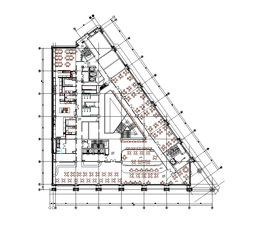 Restaurant building CAD structure detail layout plan - Cadbull