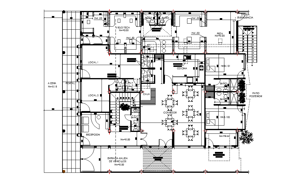 Restaurant floor plan building AutoCAD drawing specified in this file