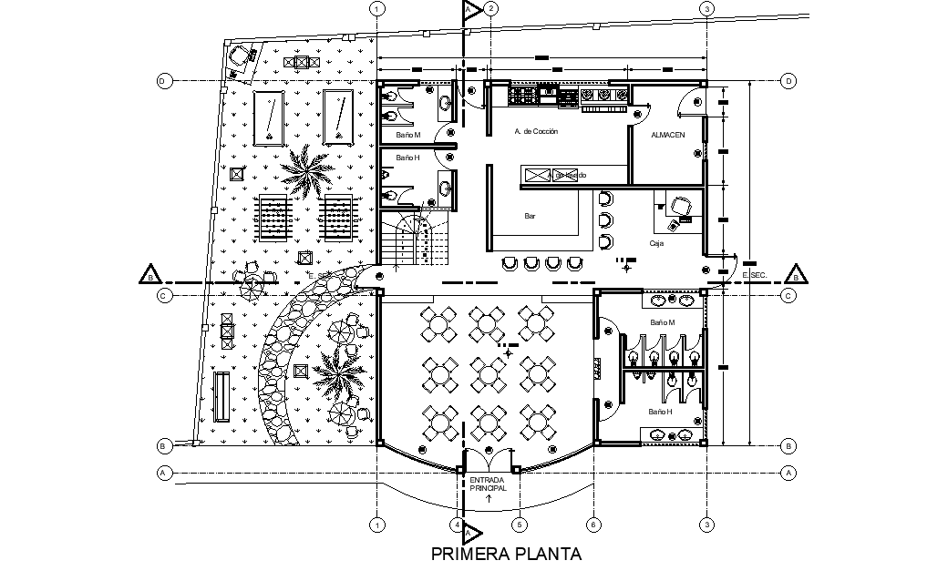 Restaurant floor plan detail stated in this AutoCAD