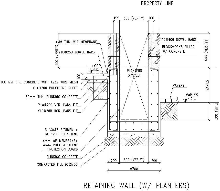 Retaining wall planters details in AutoCAD , dwg files. - Cadbull