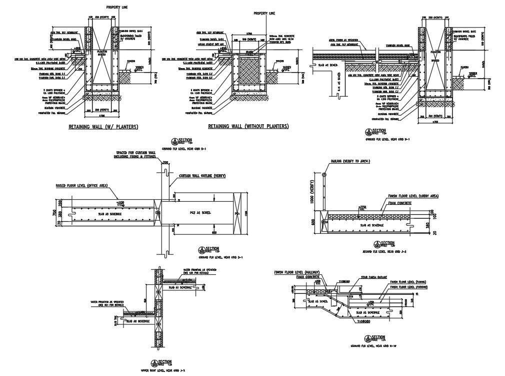 Retaining Walls With Planters And Without Planters Section Details Are 