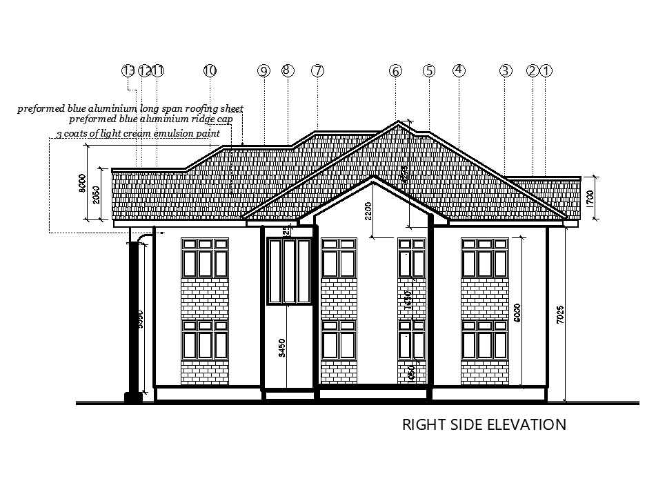 Right Side Elevation Of The 17x17m Ground Floor House Plan Is Given In This Autocad Drawing File