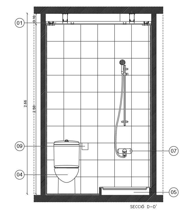 Right side section view of 8’x5’ bathroom building is given in this ...