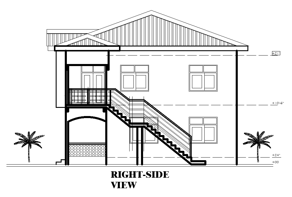 Right side view of 40’x32’ house plan is given in this Autocad drawing