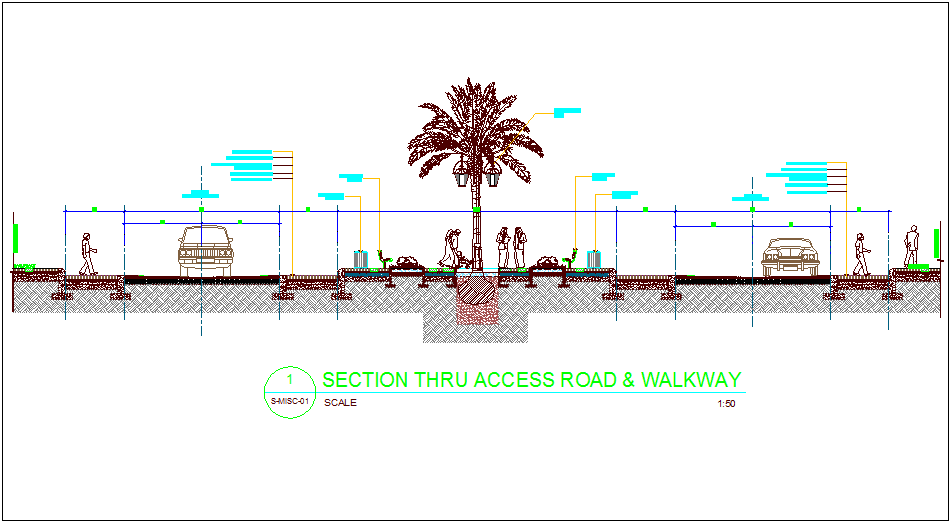 Road And Walk Way Section View Dwg File Cadbull