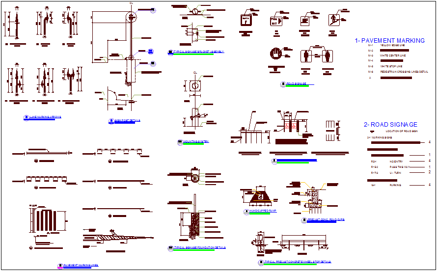 road-sign-and-different-pavement-marking-detail-dwg-file-cadbull