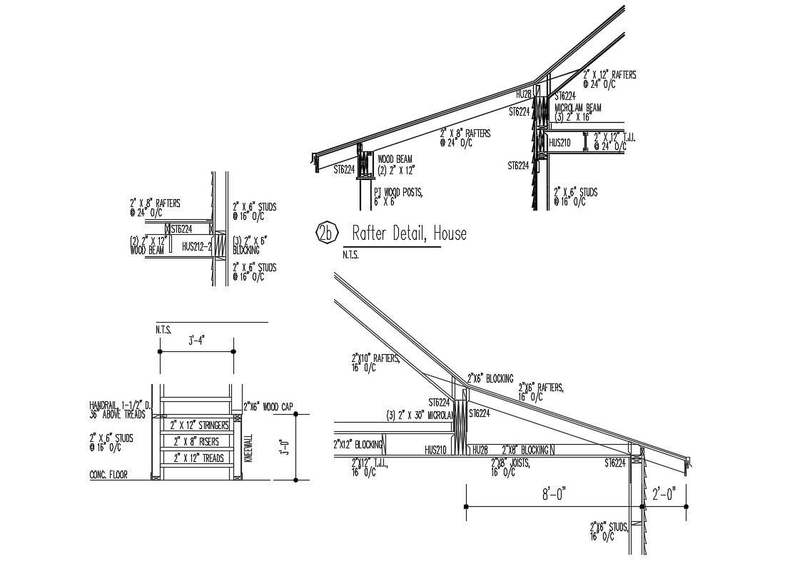 Roof Rafter Design AutoCAD Drawing - Cadbull