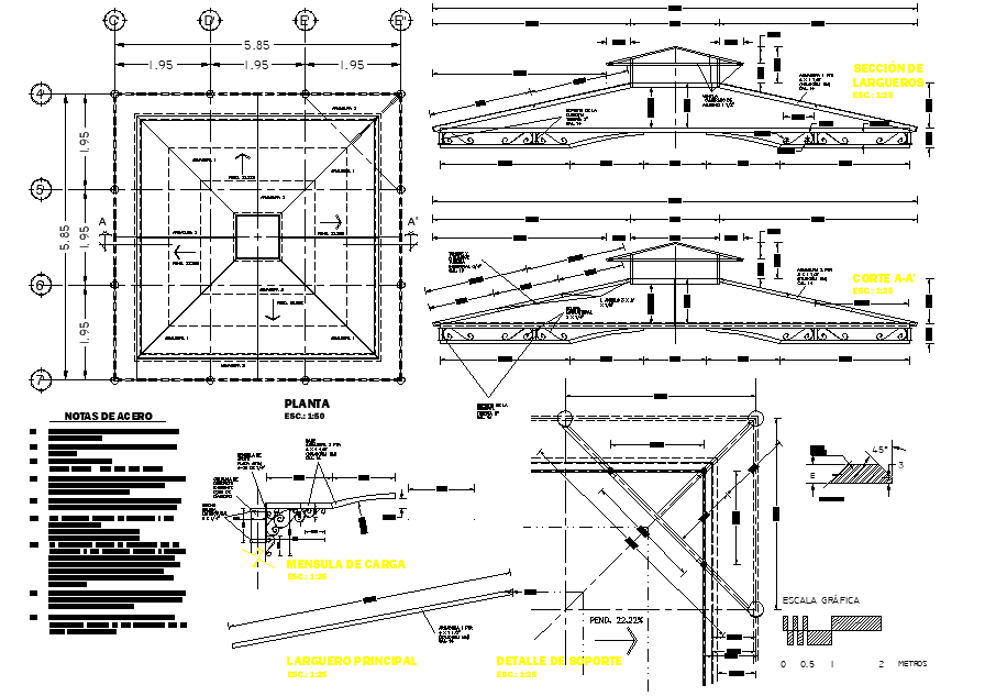 Roof plan and section plan detail dwg file - Cadbull