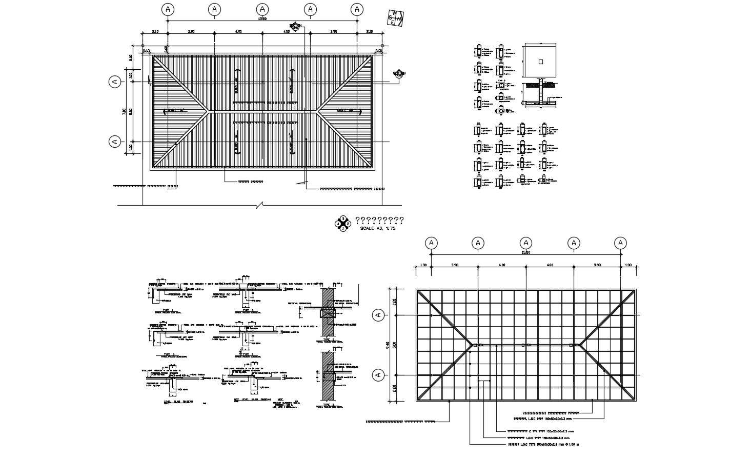 Roof plan of house 15.80mtr x 7.00mtr with detail dimension in dwg file