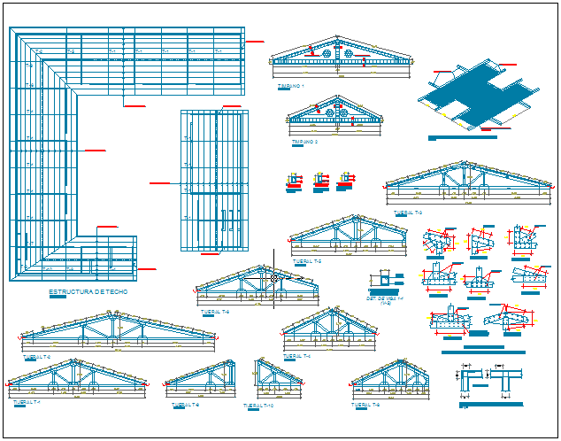 Roof plan with steel structural detail and section view dwg file - Cadbull