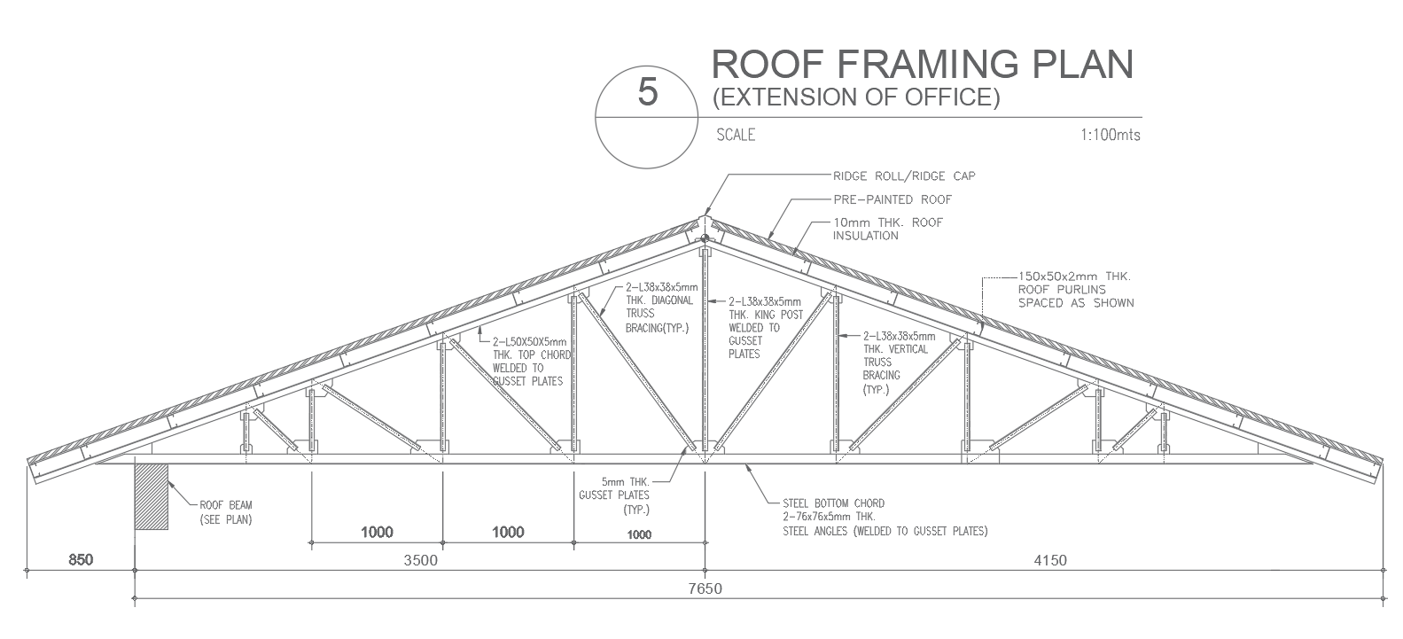 Roof Framing Plan Details for Office Extension Drawing in DWG File ...