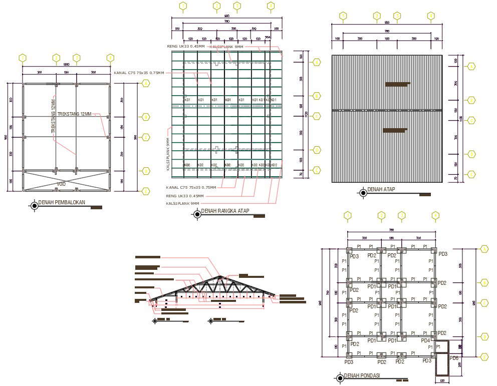 Roof House Construction Drawing DWG File - Cadbull