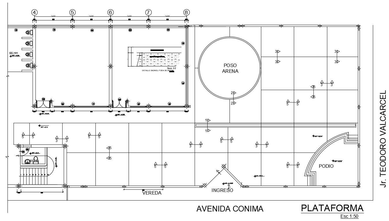 Roof connection of 39x15m college plan is given in this Autocad drawing ...