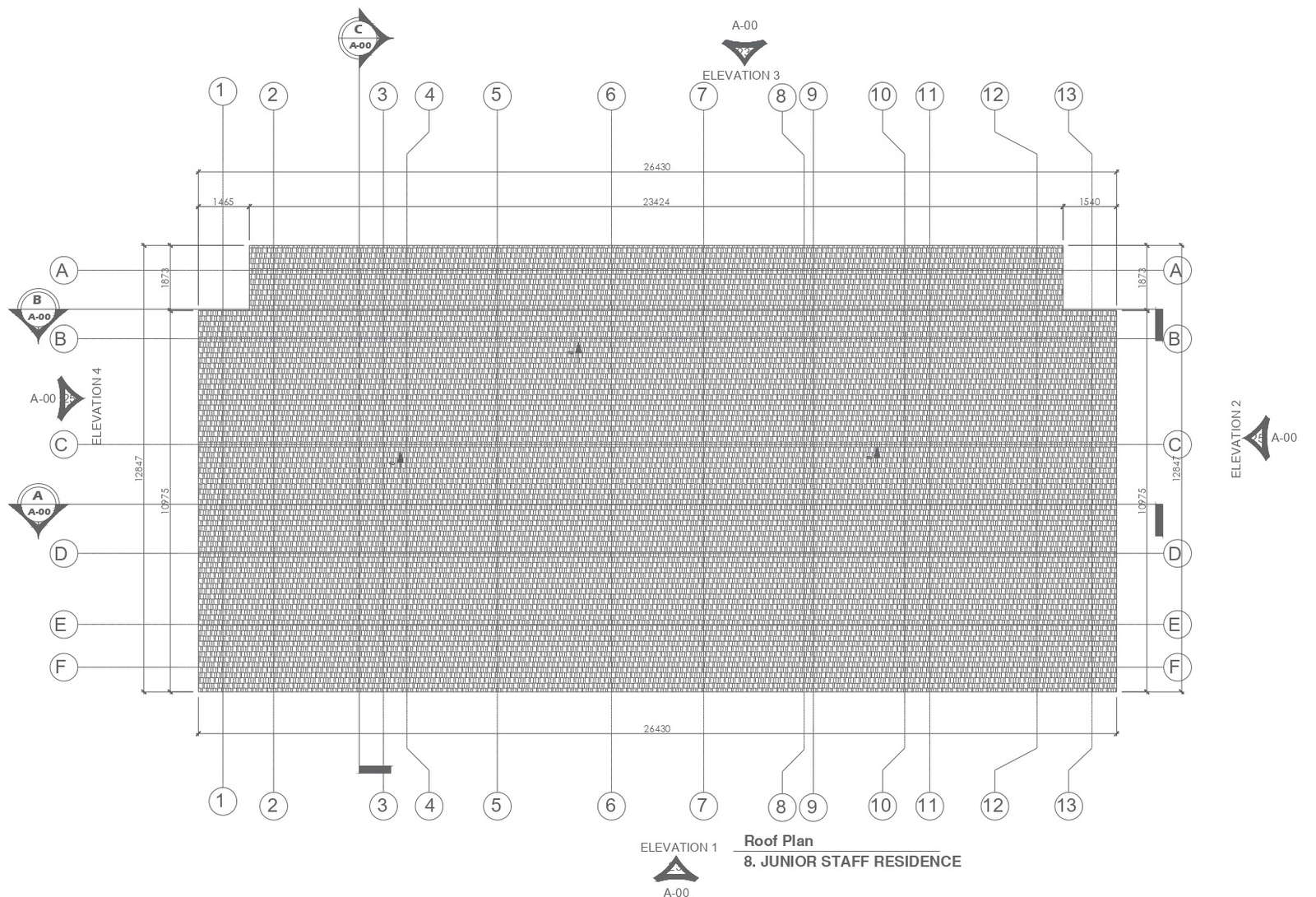 Roof floor plan junior staff residence with furniture layout dimension ...