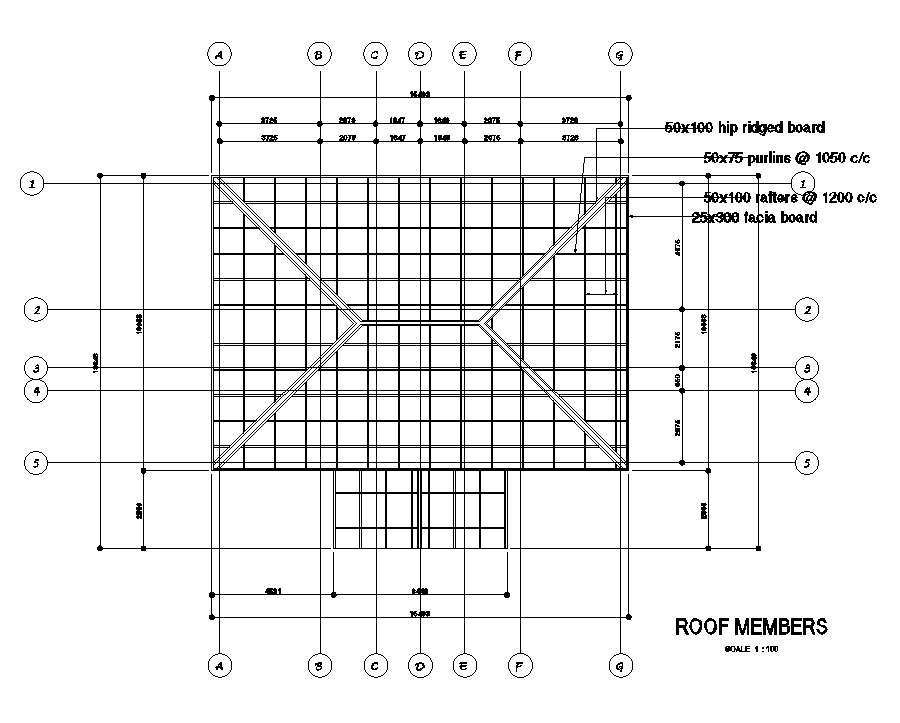 Roof Member Of 15x14m Duplex House Plan Is Given In This Autocad 