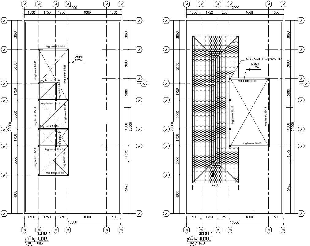 Roof plan and wall detail plan - Cadbull