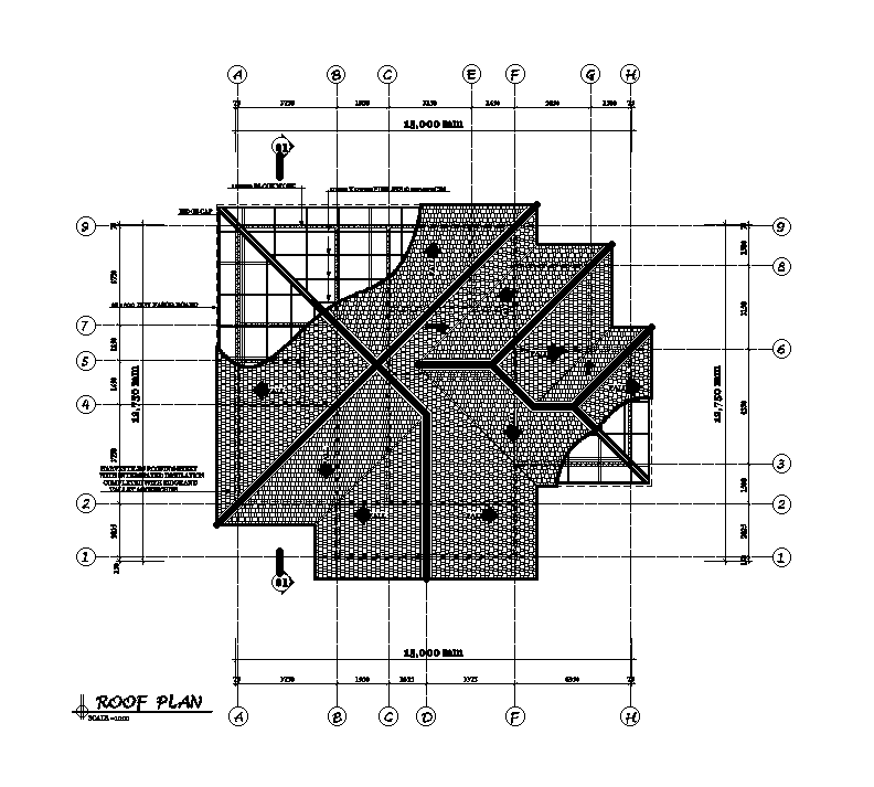 Roof plan of 12x13m ground floor house plan is given in this Autocad ...