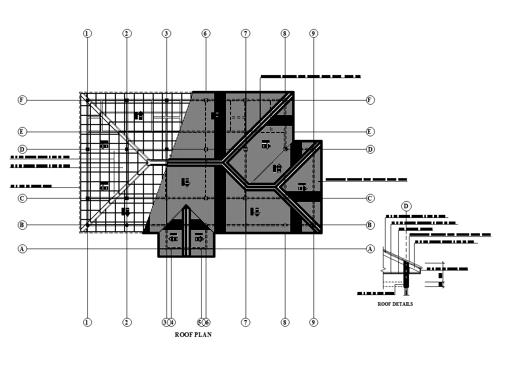 Roof plan of 21x15m show room plan is given in this Autocad drawing ...