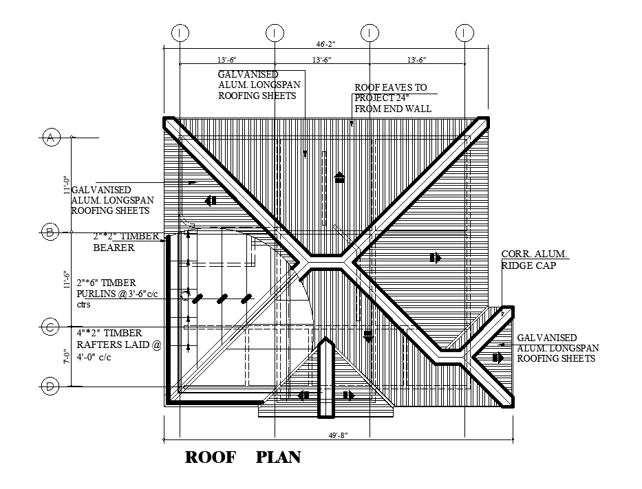 Roof plan of 40’x32’ house plan is given in this Autocad drawing file ...