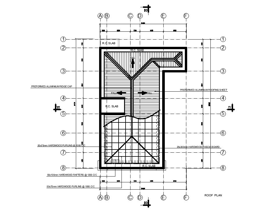 Roof plan of office building is given in this Autocad drawing file ...