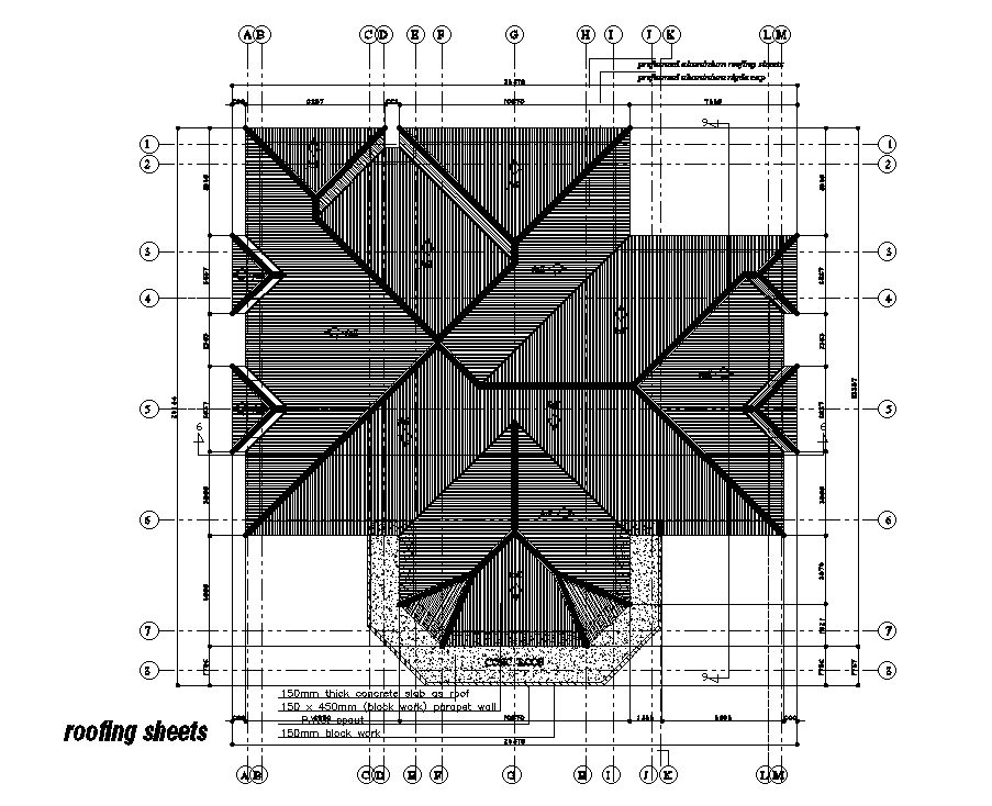 Roof sheets details of 24x25m office plan is given in this Autocad ...