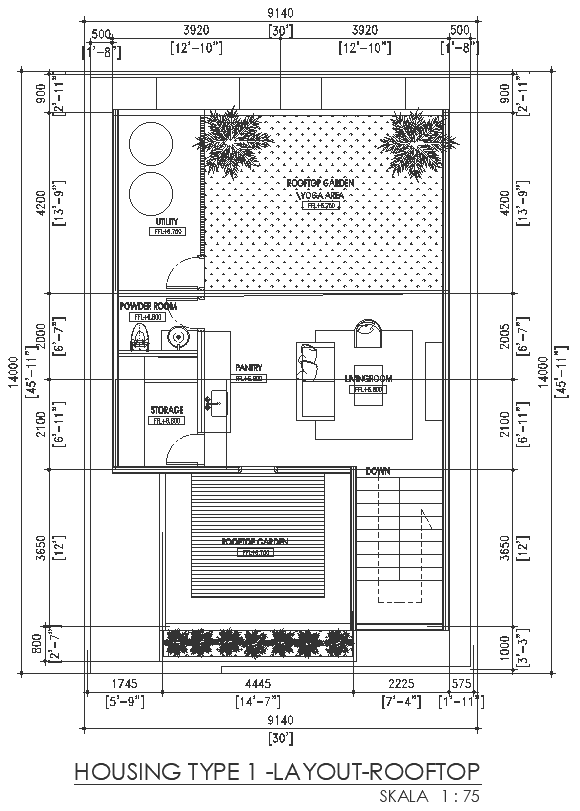 Rooftop garden design in double storey house DWG AutoCAD drawing - Cadbull